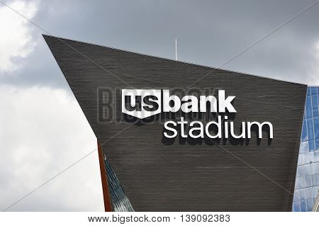 MINNEAPOLIS MN USA - JULY 15 2016: Minnesota Vikings US Bank Stadium in Minneapolis on a Sunny Day