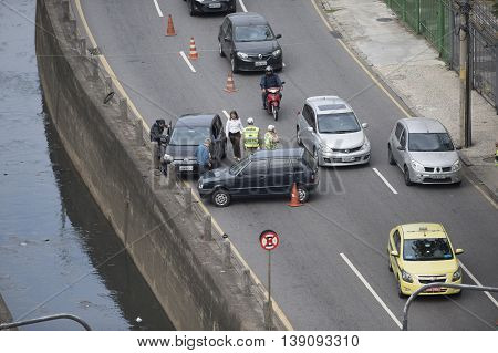 Rio de Janeiro Brazil - july 19 2016: car accident involving two vehicles on the expressway in the north of the city.