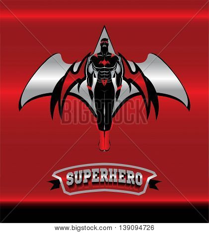 masked superhero with the red wings over the silver icon on the red glowing metallic background.
