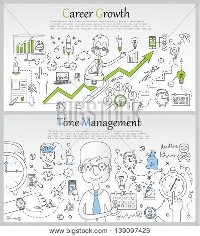 Career and management concept of thin line flat design banners for work flow, career, professional skill, human resources.promotional materials.