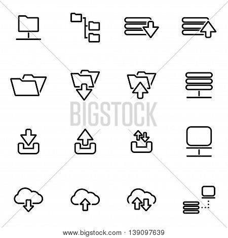 Vector line ftp icon set on white background
