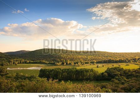 View of Lake Doberdò sinkhole in the Province of Gorizia Friuli-Venezia Giulia Italy