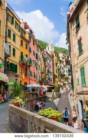 Steep Road In Riomaggiore, Liguria, Italy