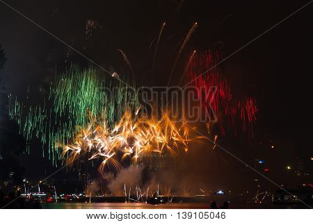 Firework over the rhine river Cologne Germany