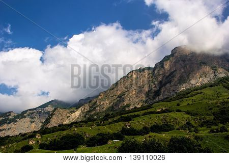 mountains, nature, white clouds, blue sky, landscape