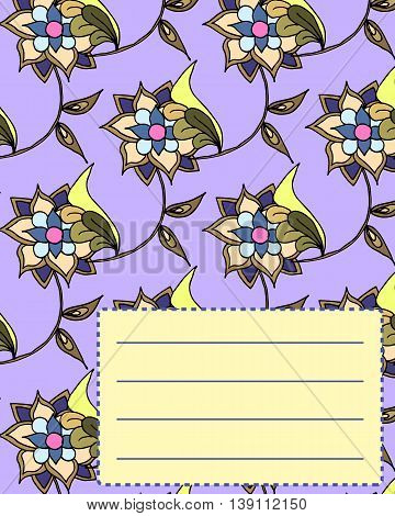 School notebook cover postcard invitation sample with hand drawn flowers