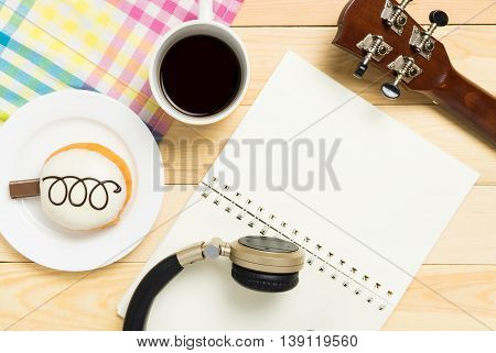 Music Writing with coffee break relaxation background.