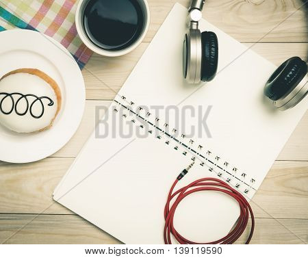 Music Relaxation Listening in Dessert Cafe vintage tone.