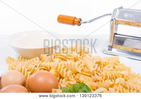 Fusilli Pasta Made By Hand In The Kitchen With Natural Ingredients