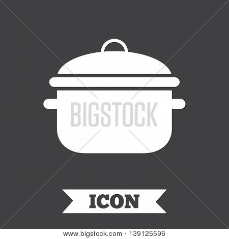 Cooking pan sign icon. Boil or stew food symbol. Graphic design element. Flat cooking pan symbol on dark background. Vector