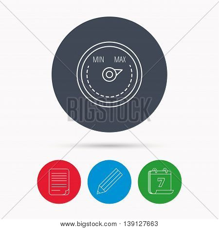 Heat regulator icon. Radiator thermometer sign. Calendar, pencil or edit and document file signs. Vector