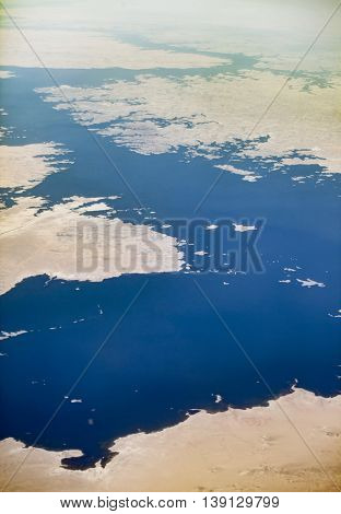 Aerial view of Lake Nasser in Egypt