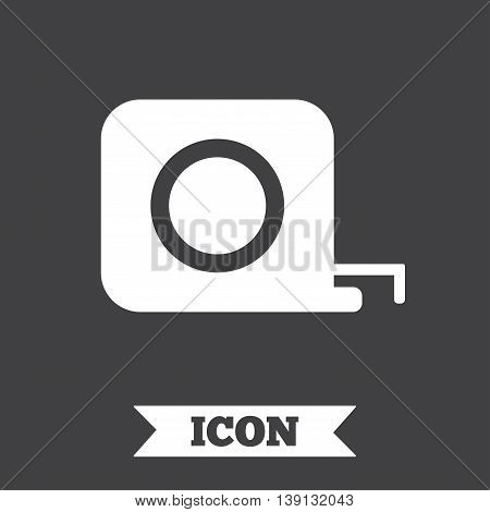 Roulette construction sign icon. Tape measure symbol. Graphic design element. Flat tape measure symbol on dark background. Vector
