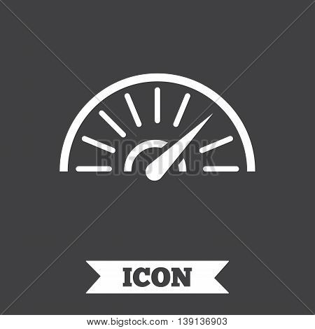 Tachometer sign icon. Revolution-counter symbol. Car speedometer performance. Graphic design element. Flat speed symbol on dark background. Vector