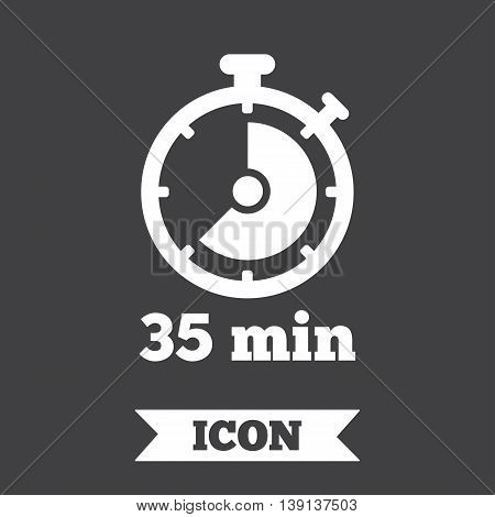 Timer sign icon. 35 minutes stopwatch symbol. Graphic design element. Flat timer symbol on dark background. Vector