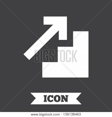 Upstairs icon. Up arrow sign. Graphic design element. Flat upstairs symbol on dark background. Vector