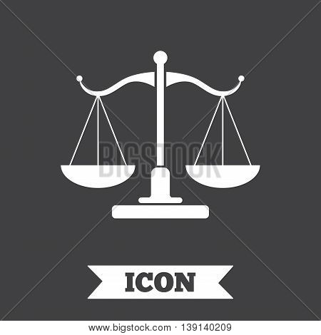 Scales of Justice sign icon. Court of law symbol. Graphic design element. Flat scales of justice symbol on dark background. Vector