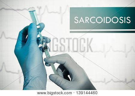 Stop sarcoidosis. Syringe is filled with injection. Syringe and vaccine