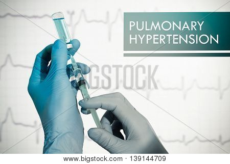 Stop pulmonary hypertension. Syringe is filled with injection. Syringe and vaccine