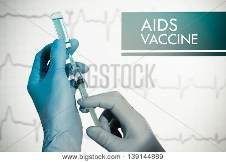 Stop aids. Syringe is filled with injection. Syringe and vaccine