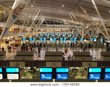 Cape town, South Africa - May 04, 2014. Modern international airport interior. Departure terminal.