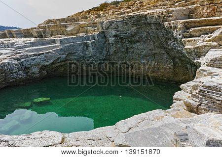 Amazing view of Giola Natural Pool in Thassos island, East Macedonia and Thrace, Greece
