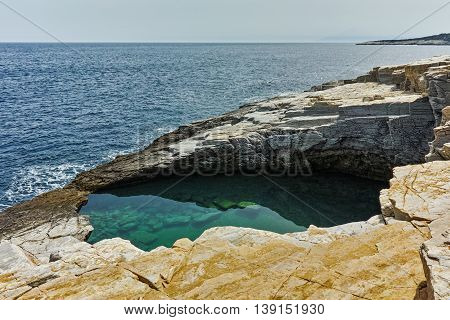 Panoramic view to Giola Natural Pool in Thassos island, East Macedonia and Thrace, Greece