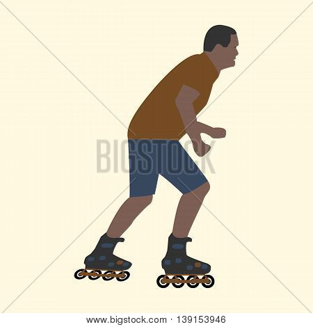 Summer activities man on roller skates flat style