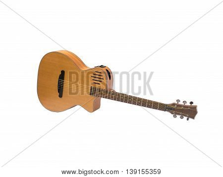 acoustic guitar on white background, side soundhole
