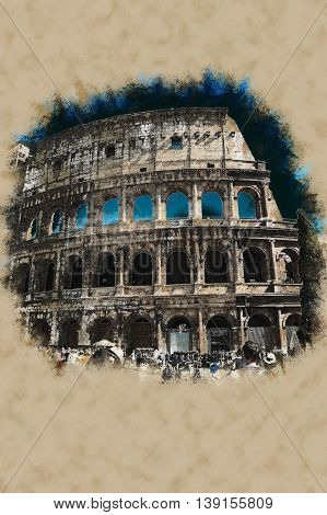 Colosseum in Rome. Modern painting, background illustration, beautiful picture, creative image