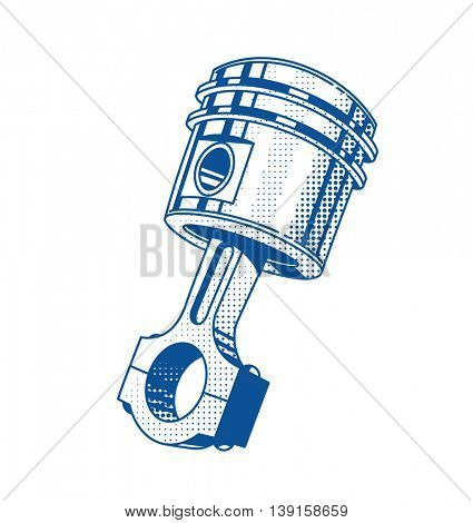 Metallic gear piston car engine part vector illustration automobile repair service transport maintenance vintage graphics steel cylinder