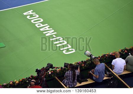 Photojournalists, Reporters And Cameraman In Action At A Tennis Match