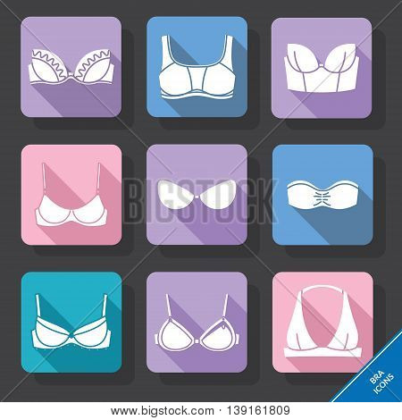 Set with icons. Bra and bustiers. Women's clothing. Vector illustration