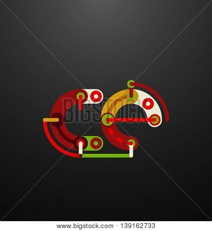 Company branding logo of initial letters on black. Flat cartoon industrial wire or tube design of ABC typeface