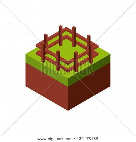 Isometric concept represented by wood fence icon. Colorfull and geometric illustration.