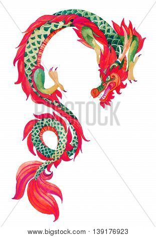 Chinese Dragon. Traditional symbol of dragon. Watercolor hand painted illustration.