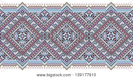 Embroidered old handmade cross-stitch ethnic Ukrainian pattern. Towel with ornament, called rushnyk in vector