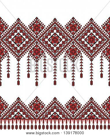 Embroidered old handmade cross-stitch ethnic Ukrainian pattern. Towel with ornament, called rushnyk in vector