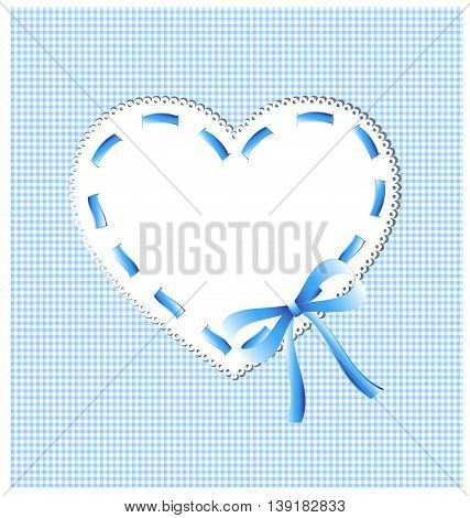 white-blue sewing background and lace heart with bow