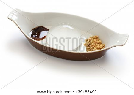 water cake, raindrop cake, mizu shingen mochi, homemade japanese summer dessert isolated on white background