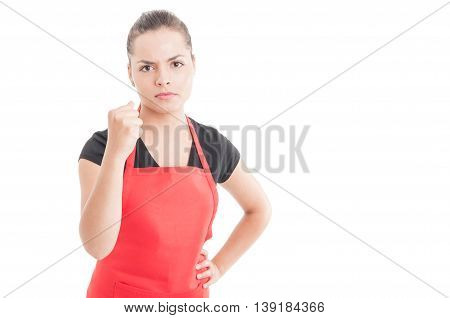 Aggressive Saleswoman On Market Fighthing With Somebody
