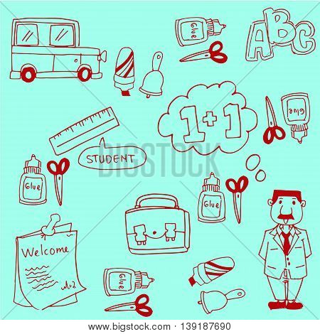 Doodles school collection stock vector with hand draw
