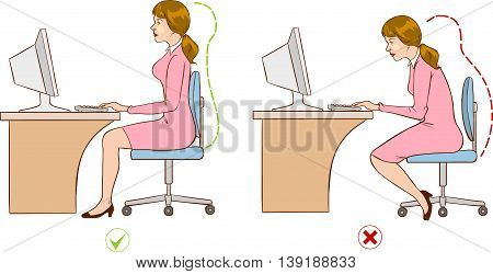 Girl sitting at an ergonomically correct computer station.