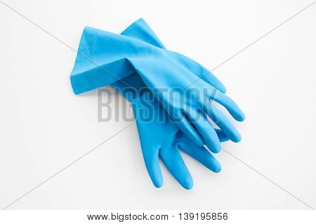 Blue gloves made from rubber for cleaner
