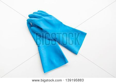 Blue gloves made from rubber for cleaner