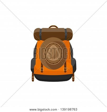 Backpack in a flat stzle. Vector illustration. School bag.Travel, camping or hiking. Tourism. Luggage