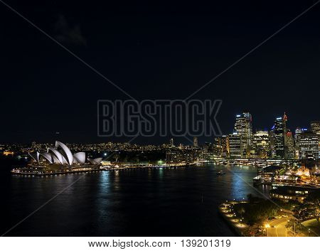 sydney harbour CBD opera house skyline famous landmarks in australia at night