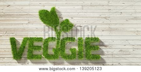 Veggie made of grass on white wood background