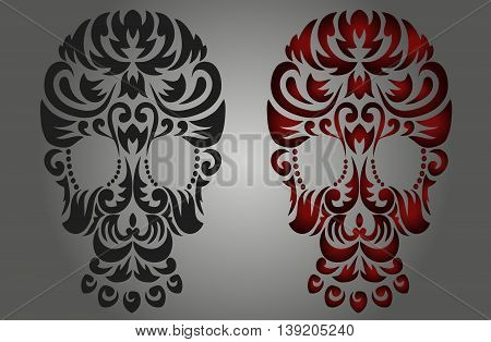 Vector illustration of skull black and red