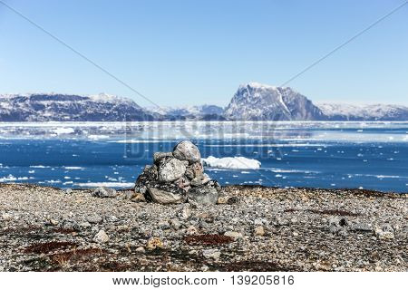Stone Pile Nearby Qoornoq Former Fishermen Village, In The Middle Of Nuuk Fjord